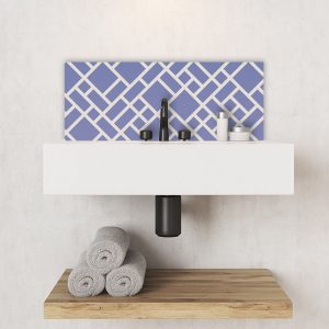Image of Grafyx blue bold geometric design with a subtle ombre colour fade. Unique glass Feature Tile design from forthefloorandmore.com