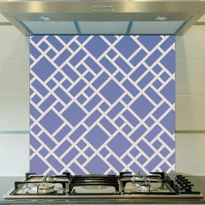 Image of Grafyx blue bold geometric design with a subtle ombre colour fade. Unique glass splashback design from forthefloorandmore.com