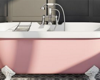 Colourful bath image from VictoriaPlum.com and used in a blog post about cool bathroom ideas from forthefloorandmore.com