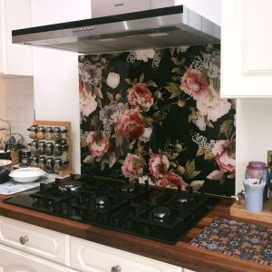 Freya glass splashback shown in a post about kitchen splashback reviews from forthefloorandmore.com