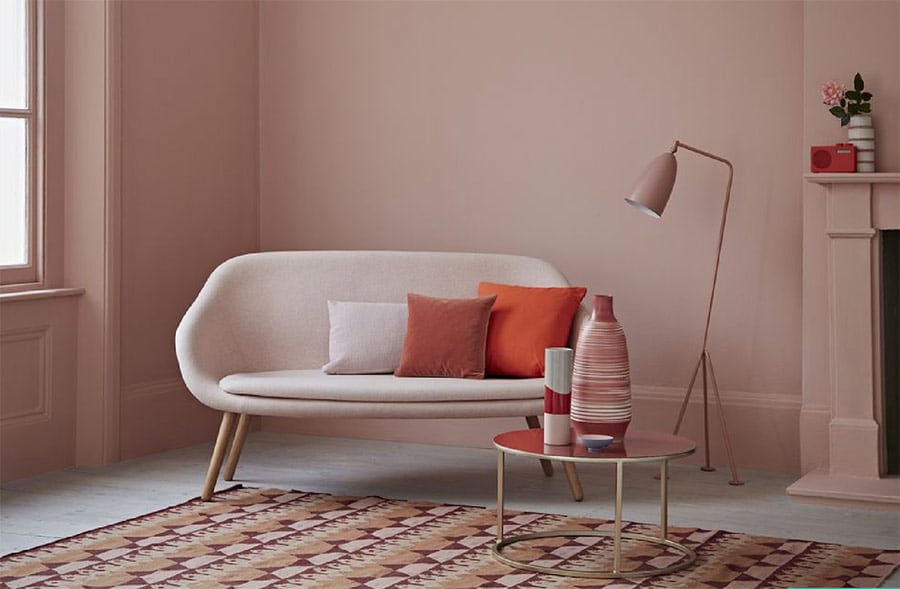 Image showing Pantone's Living Coral colour living space used in a blog post about colour and style 2019 from forthefloorandmore.com