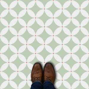 Pastel green patterned vinyl flooring in a home