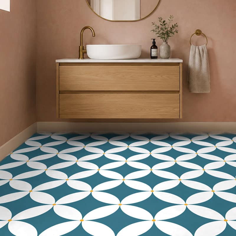 Linn Teal geometric modern patterned vinyl flooring