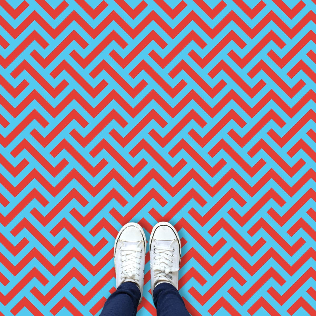 Vestra in Red parquet style pattern printed geometric design vinyl flooring exclusively from forthefloorandmore.com