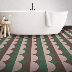 Olive green patterned vinyl flooring in a kitchen