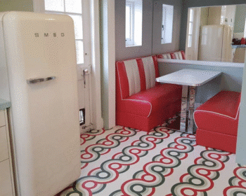 A bold pattern vinyl flooring from For the Floor & More used in a post about neutral kitchens.