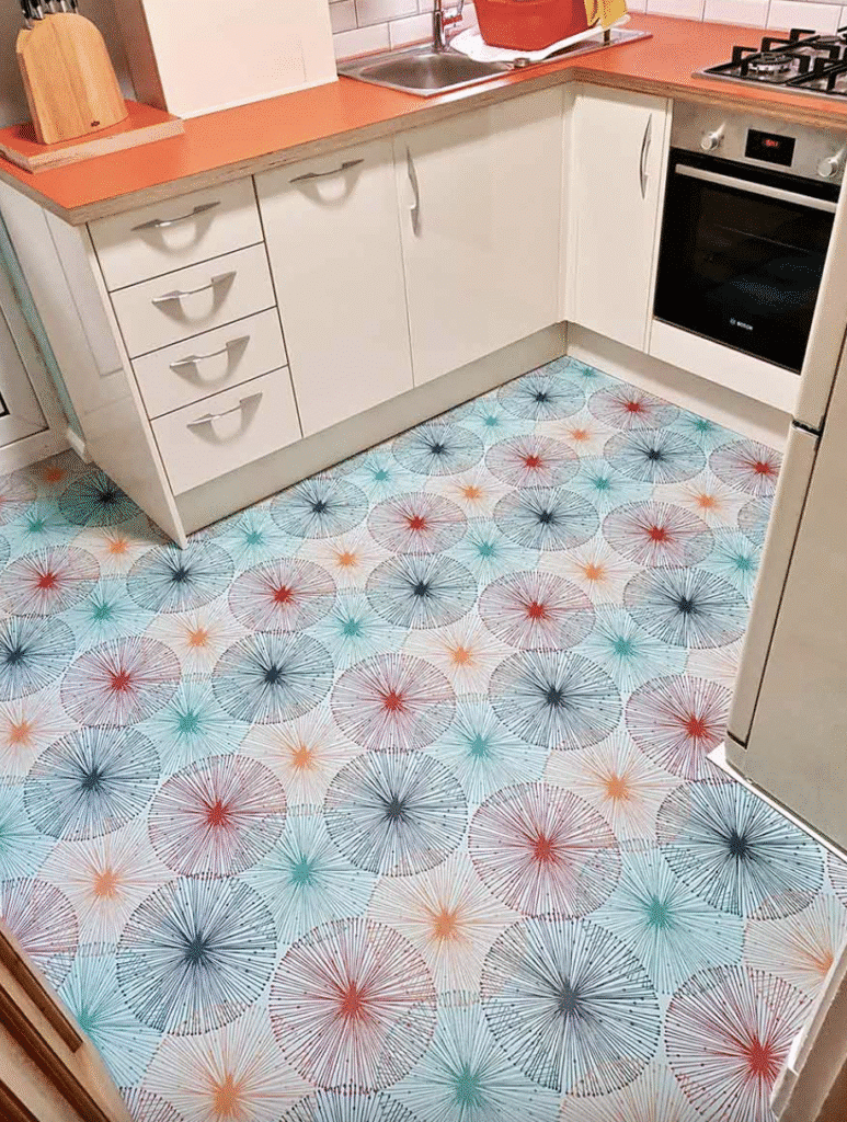 Nerine pattern vinyl flooring from For the Floor & More used in a post about neutral kitchens.