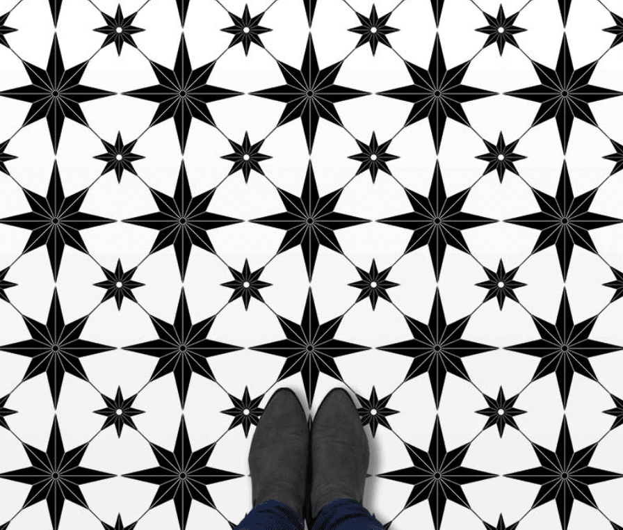 Calixta pattern vinyl flooring from For the Floor & More used in a post about neutral kitchens.