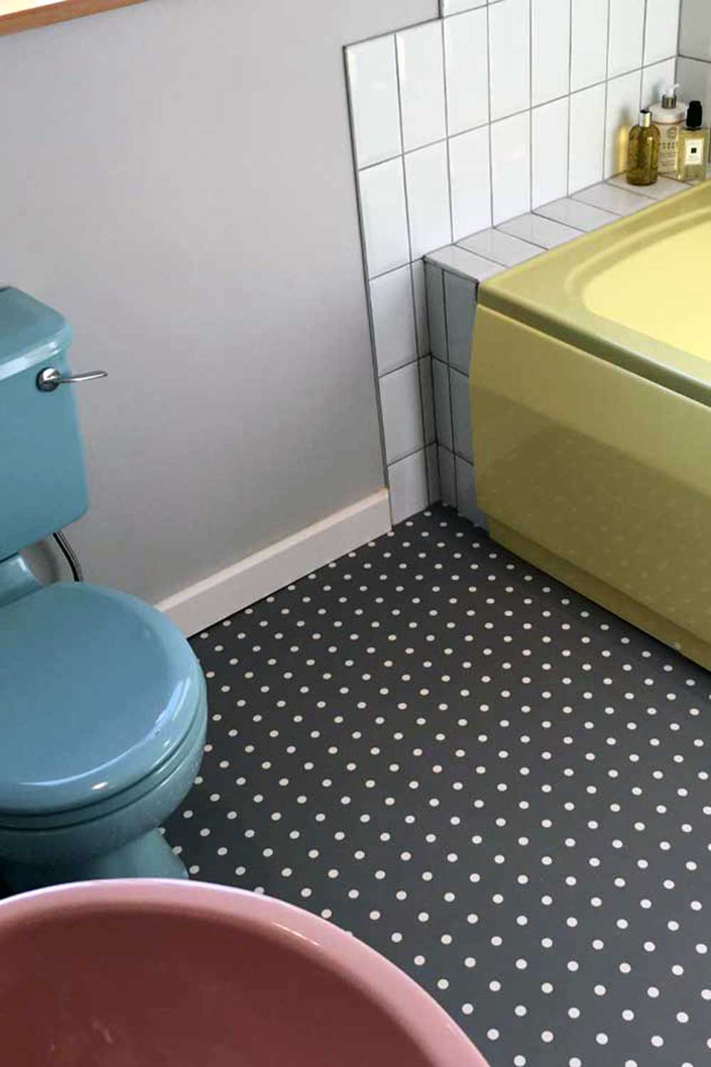 Image of a custom polka dot design exclusively from forthefloorandmore.com