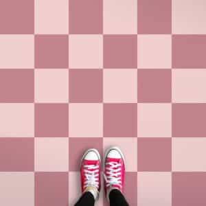 Bespoke tonal checkerboard vinyl flooring produced by For the Floor & More