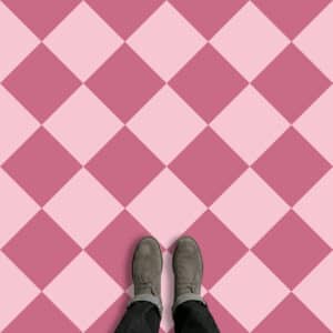 Bespoke tonal checkerboard vinyl flooring produced by For the Floor & More