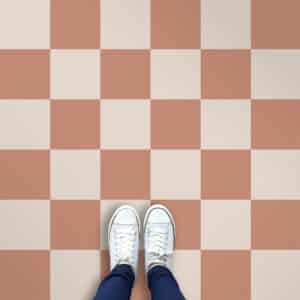 Bespoke tonal checkerboard vinyl flooring produced by For the Floor & More