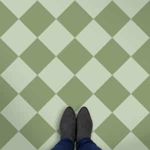 Bespoke tonal checkerboard vinyl flooring produced by For the Floor & More