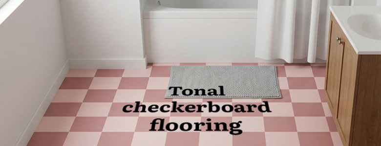 Bespoke tonal checkerboard vinyl flooring produced by For the Floor & More