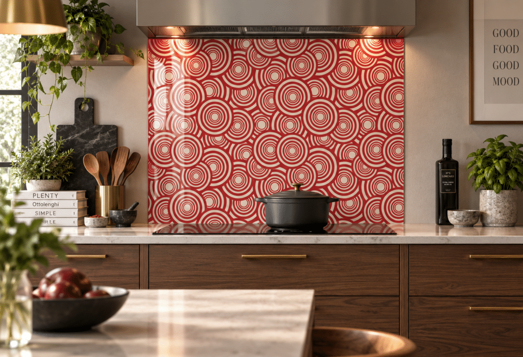 Cirque I patterned glass splashback in a kitchen