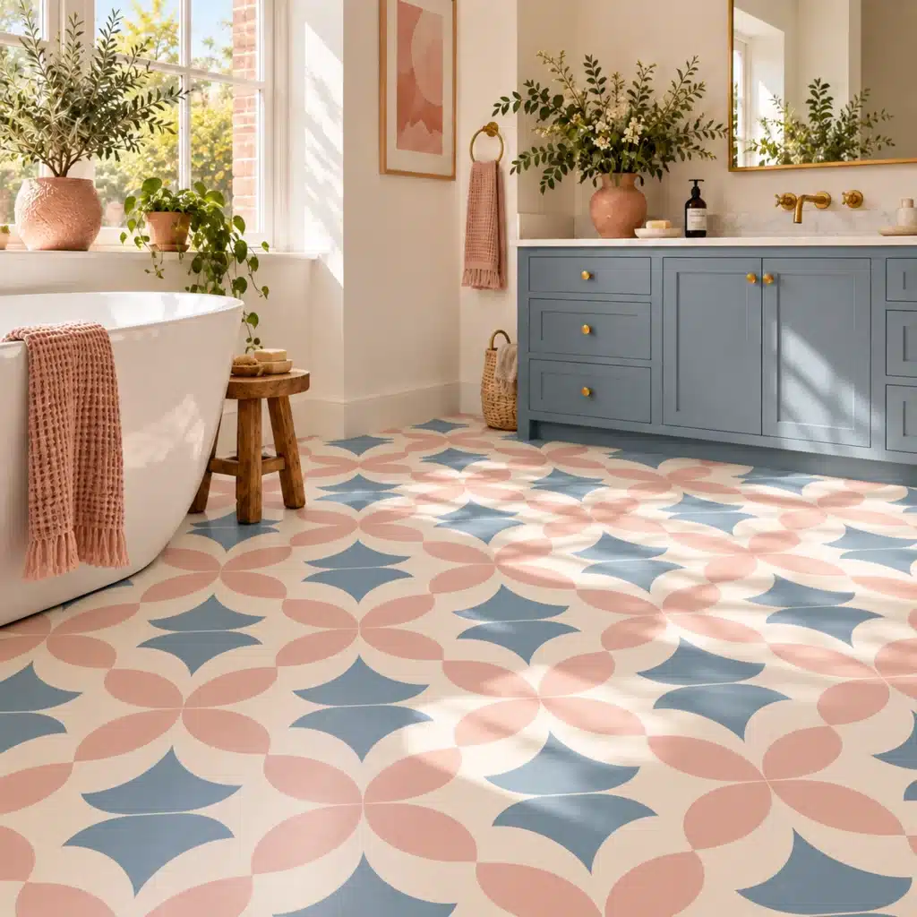 Hampstead patterned vinyl flooring in a customer bathroom