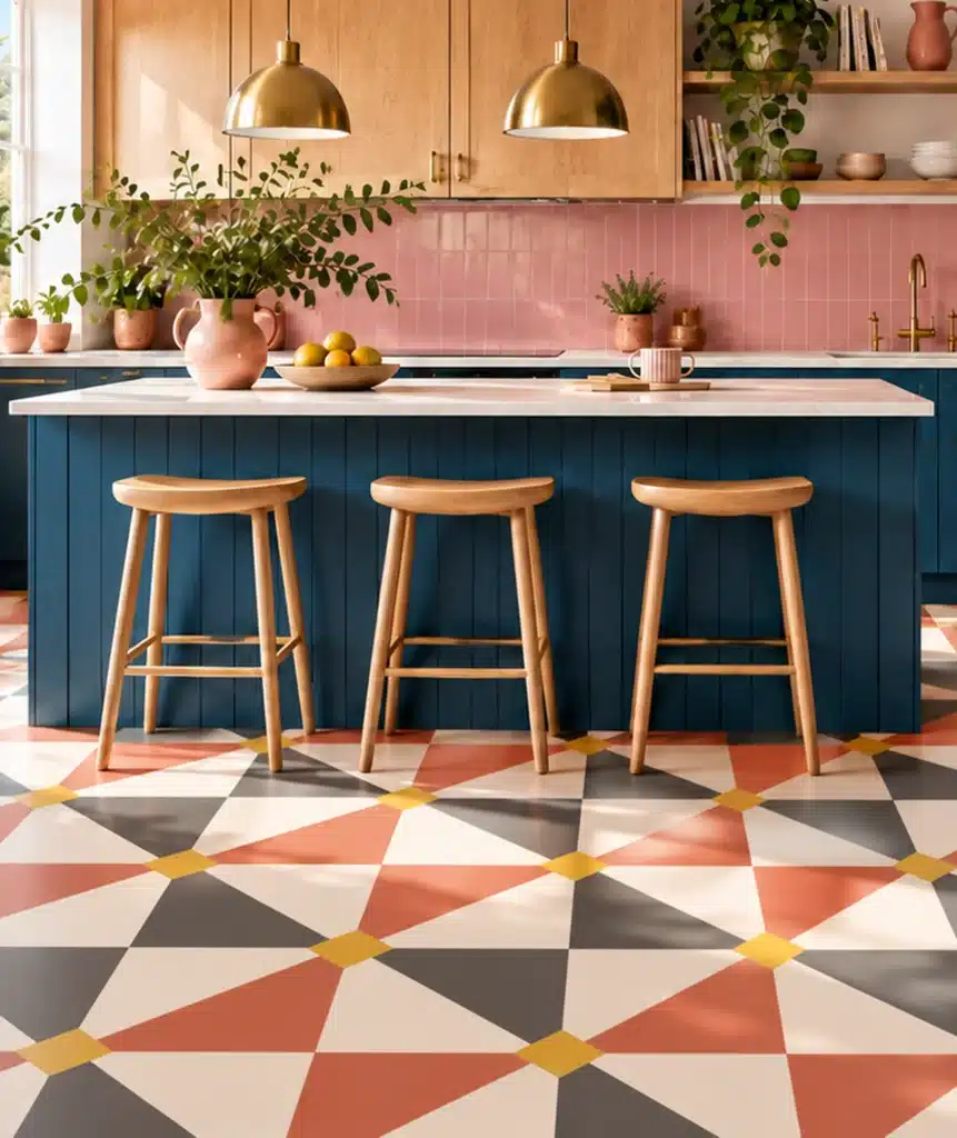 Heston Powder Blue patterned vinyl flooring
