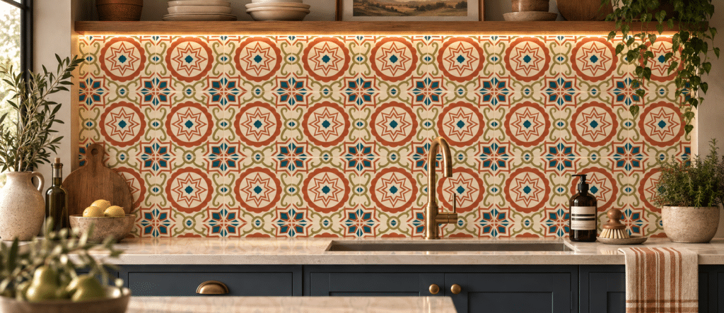 Throwley patterned glass splashback in a kitchen